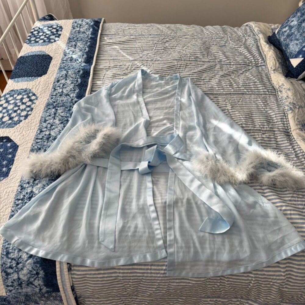 NWOT Feather Trim Sheer Robe